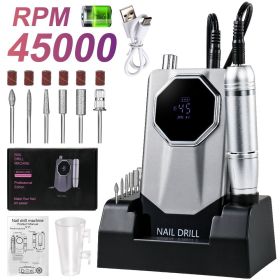 45000RPM Rechargeable Electric Nail Drill Machine Professional Nail Drills for Gel Nails Polish Portable Nail File Manicure Tool (Color: Gray)