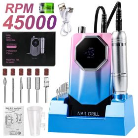 45000RPM Rechargeable Electric Nail Drill Machine Professional Nail Drills for Gel Nails Polish Portable Nail File Manicure Tool (Color: Color)
