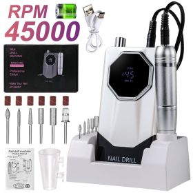 45000RPM Rechargeable Electric Nail Drill Machine Professional Nail Drills for Gel Nails Polish Portable Nail File Manicure Tool (Color: White)